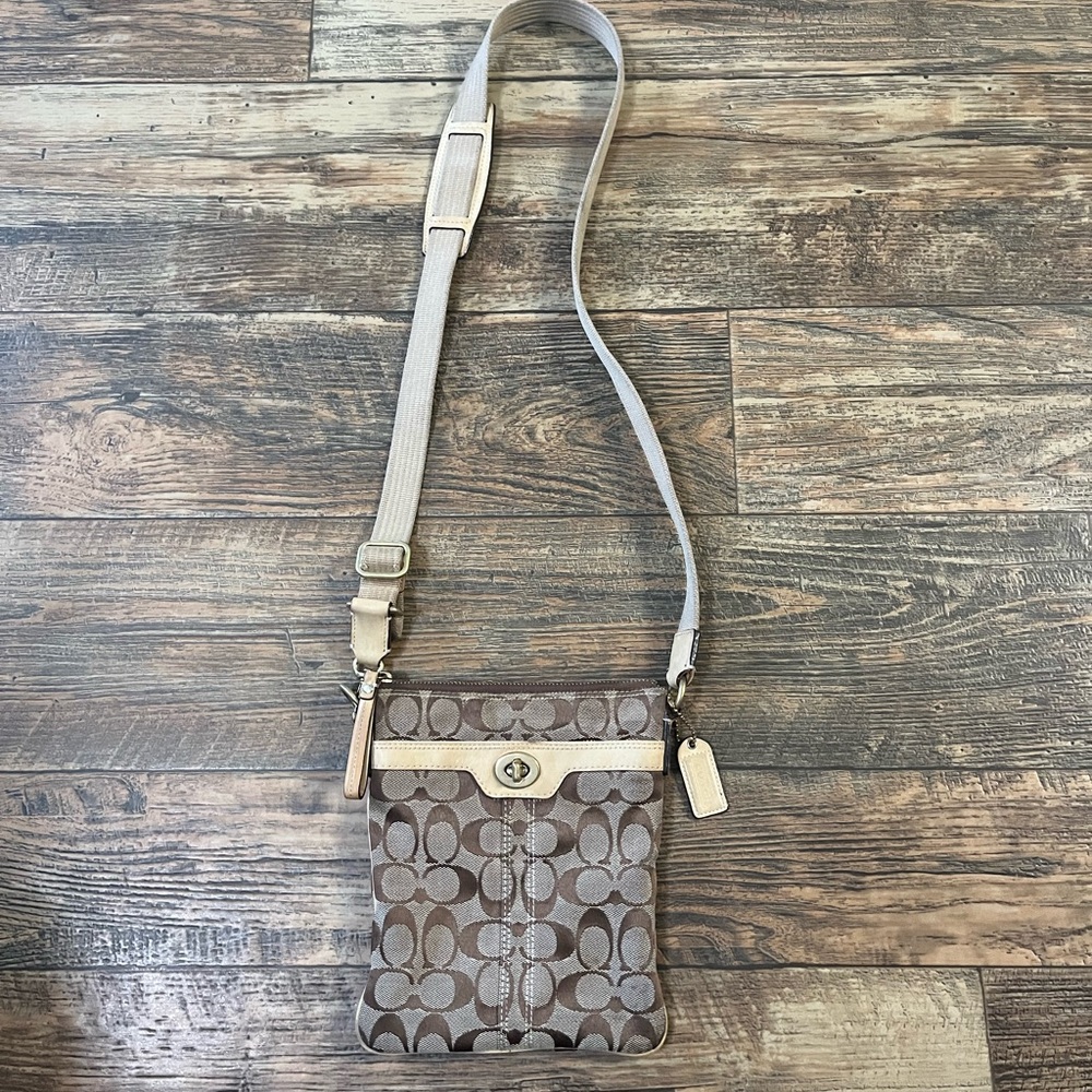 Coach Signature Beige and Brown Shoulder Bag
